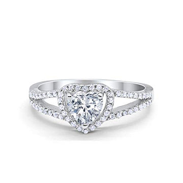 Heart Promise Ring Round Simulated Cubic Zirconia 925 Sterling Silver